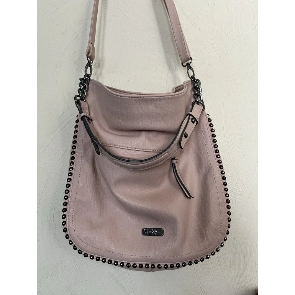 New! Jessica Simpson Camile Hobo Stud-Trim Shoulder Tote Bag